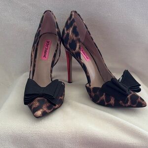 Betsey Johnson Leopard Heels with Black Bow